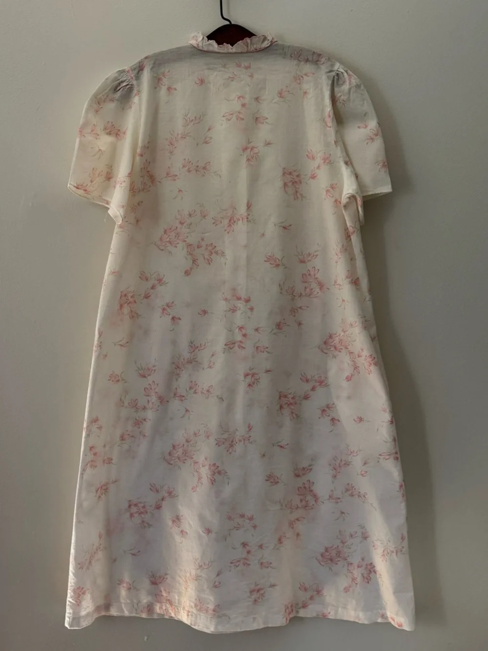 Vintage Pink Floral Button Front Cotton Nightgown, Muumuu